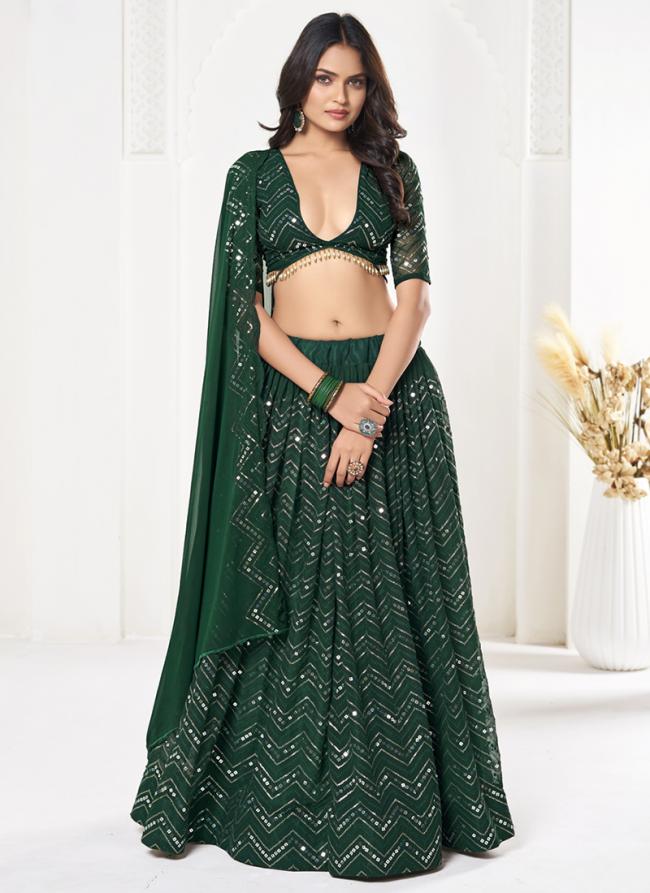 Georgette Green Party Wear Sequins Work Lehenga Choli